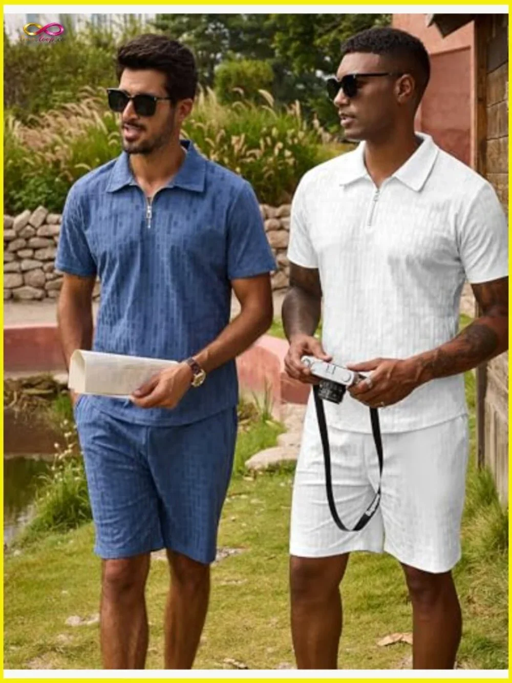 Mens Textured Polo Shirt and Shorts Set Casual 2 Piece Summer Outfits Quarter